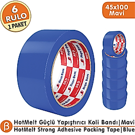 NUGA 45x100 Mavi Renkli Koli Bandı Hotmelt Güçlü Yapışkan (6 Adet)