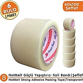 NUGA 60x100 Şeffaf Koli Bandı Hotmelt Güçlü Yapışkan (6 Adet)