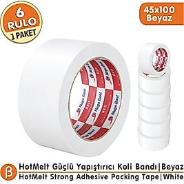 NUGA 45x100 Beyaz Renkli Koli Bandı Hotmelt Güçlü Yapışkan (6 Adet)