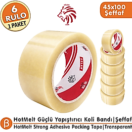 Ve-Ge ASLAN 45x100 Şeffaf Koli Bandı (6 Adet) Toptan HotMelt Güçlü Yapışkan