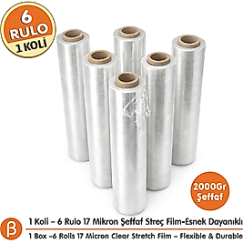 Şeffaf Palet Streci 2000 gr 17 Mikron - Yüksek Metrajlı Toptan Streç Film (1 Koli - 6 Adet)
