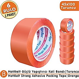 NUGA 45x100 Turuncu Renkli Koli Bandı Hotmelt Güçlü Yapışkan (6 Adet)