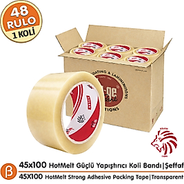 Ve-Ge ASLAN 45x100 Şeffaf Koli Bandı (1 Koli –48 Adet) Toptan HotMelt Güçlü Yapışkan