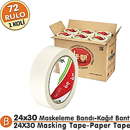 Ve-Ge 24x30 Maskeleme Bandı (1 Koli – 72 Adet) Toptan Maskeleme (Boya Koruma - Badana) Bandı-Beyaz