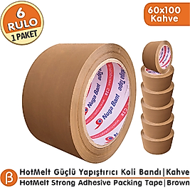 NUGA 60x100 Taba (Kahverengi) Renkli Koli Bandı Hotmelt Güçlü Yapışkan (6 Adet)