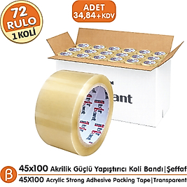 BirBant Şeffaf Akrilik Koli Bandı 45 mm × 100 m – 72 Adet / Koli