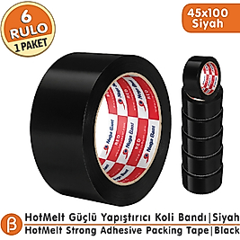 NUGA 45x100 Siyah Renkli Koli Bandı Hotmelt Güçlü Yapışkan (6 Adet)