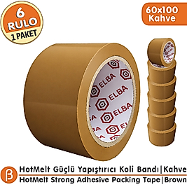 Elba 60x100 Taba (Kahverengi) Renkli Koli Bandı Hotmelt Güçlü Yapışkan (6 Adet)