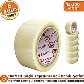 Elba 45x100 Şeffaf Koli Bandı Hotmelt Güçlü Yapışkan (6 Adet)
