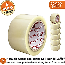 Elba 60x100 Şeffaf Koli Bandı Hotmelt Güçlü Yapışkan (6 Adet)