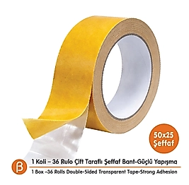 BantPazar Çift Taraflı Şeffaf Bant 1 KOLİ TOPTAN 50x25 (36 ADET)