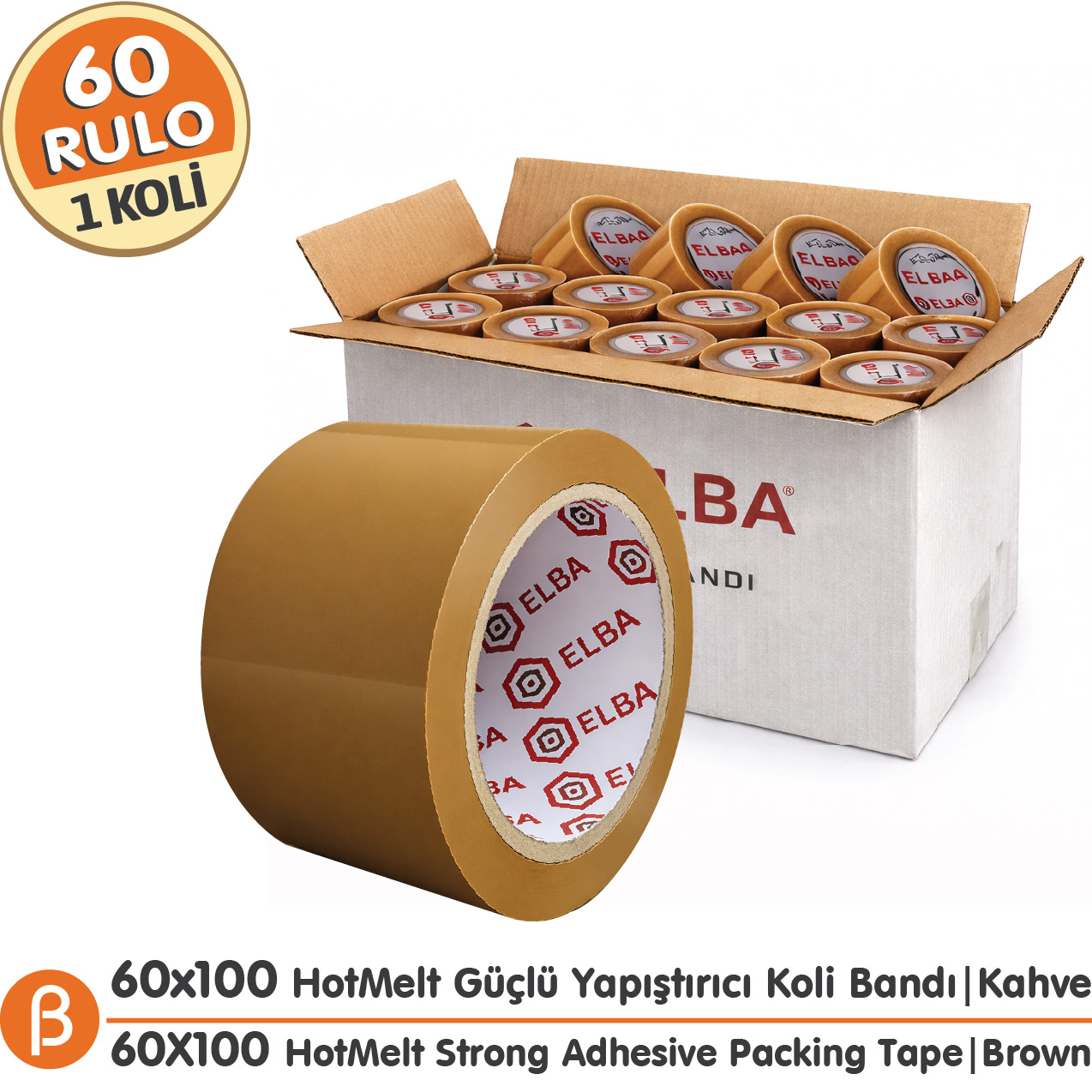 Elba Taba (Kahverengi) Hotmelt Koli Bandı 60 mm × 100 m – 60 Adet / Koli