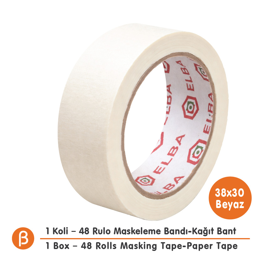 Elba 38x30 Maskeleme Bandı (1 Koli – 48 Adet) | Toptan Maskeleme (Boya Koruma - Badana) Bandı