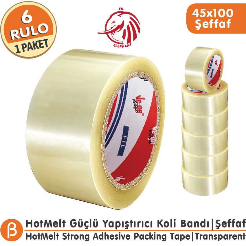 Ve-Ge Fil Şeffaf Hotmelt Koli Bandı 45 mm × 100 m – 6 Adet
