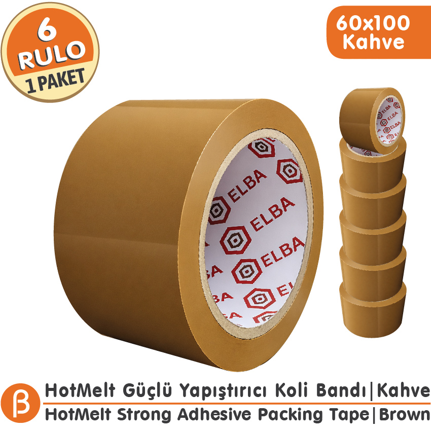 Elba Taba (Kahverengi) Hotmelt Koli Bandı 60 mm × 100 m – 6 Adet