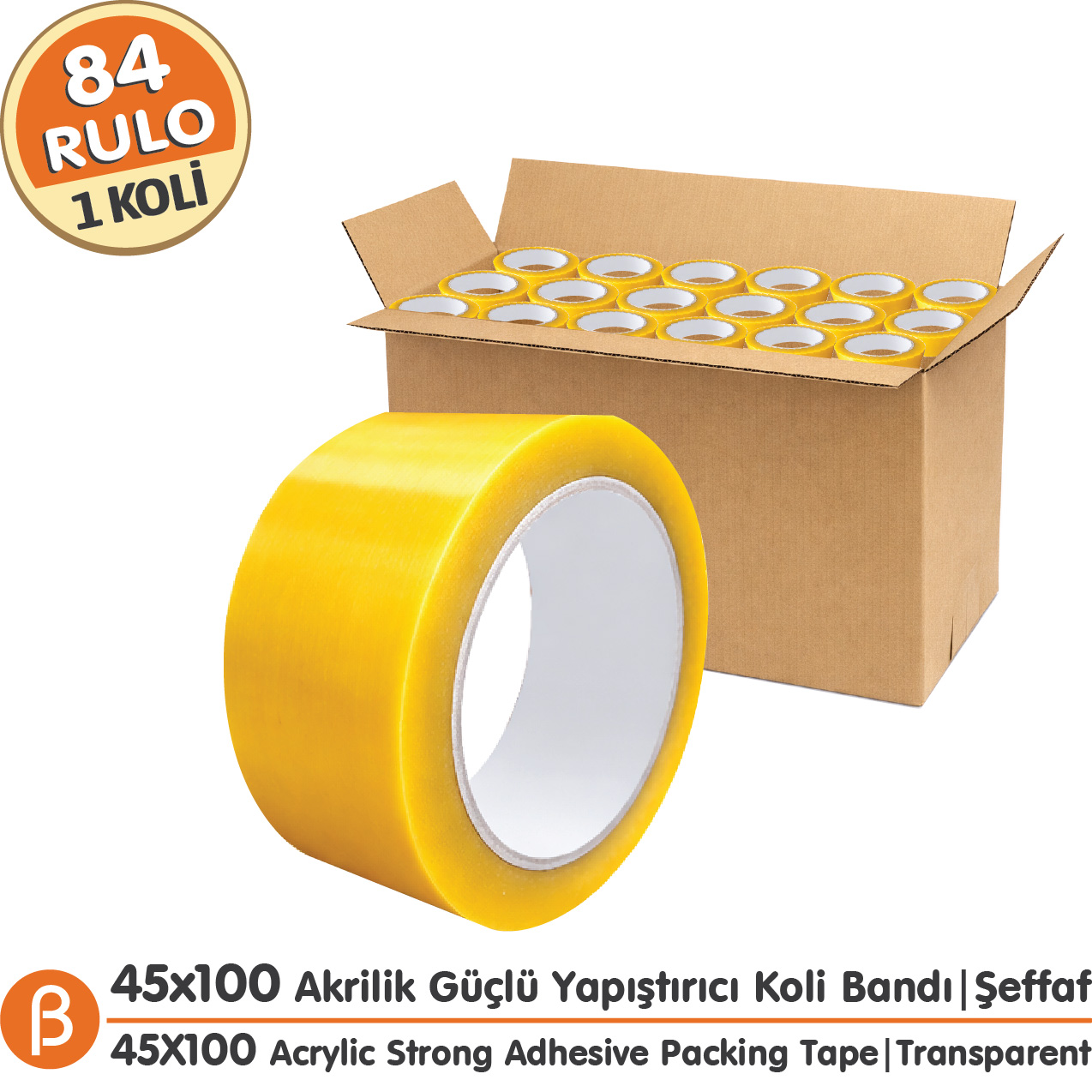 BantPazar Şeffaf Akrilik Koli Bandı 45 mm × 100 m – 84 Adet / Koli