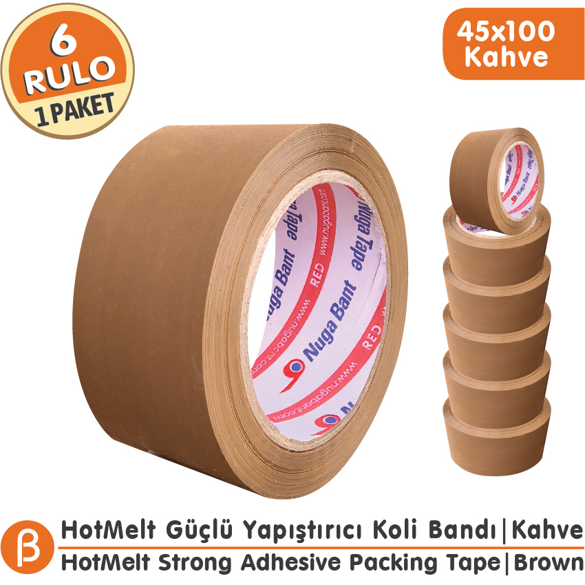Nuga Taba (Kahverengi) Hotmelt Koli Bandı 45 mm × 100 m – 6 Adet