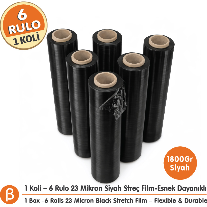 Siyah Palet Streç Film 23 Mikron – 1800 g / Rulo – 6 Adet / Koli