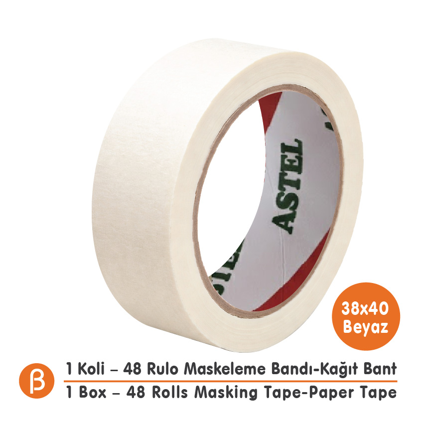 Toptan Astel Maskeleme Bandı 38x40 - Boya ve Badana Bandı (1 Koli - 48 Adet)