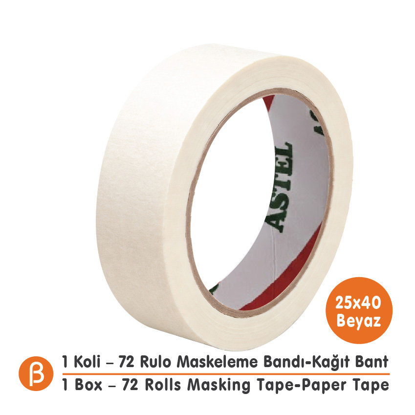 Toptan Astel Maskeleme Bandı 25x40 - İnce Boya Bandı (1 Koli - 72 Adet)