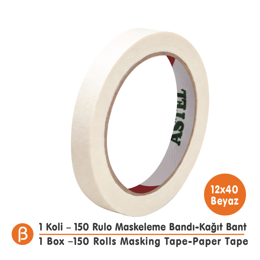 Toptan Astel Maskeleme Bandı 12x40 - Süper İnce Kağıt Bant (1 Koli - 150 Adet)