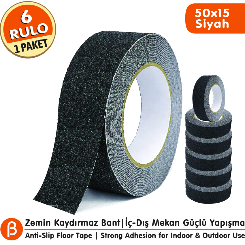 Siyah Kaydırmaz Merdiven Bandı 50 mm × 15 m – 6 Adet