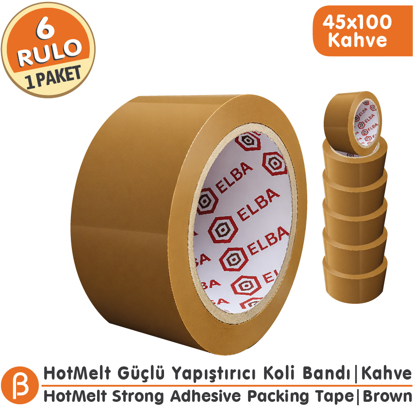 Elba 45x100 Taba (Kahverengi) Koli Bandı Hotmelt Güçlü Yapışkan (6 Adet)
