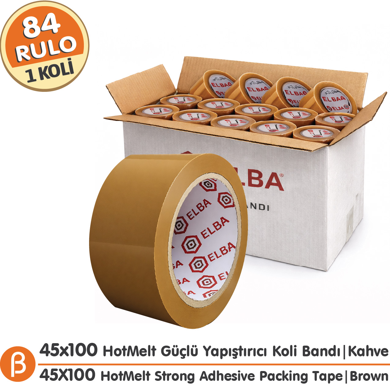 Elba 1 KOLİ (84 ADET) 45x100 Taba (Kahverengi) HotMelt Koli Bandı Güçlü Yapışkan