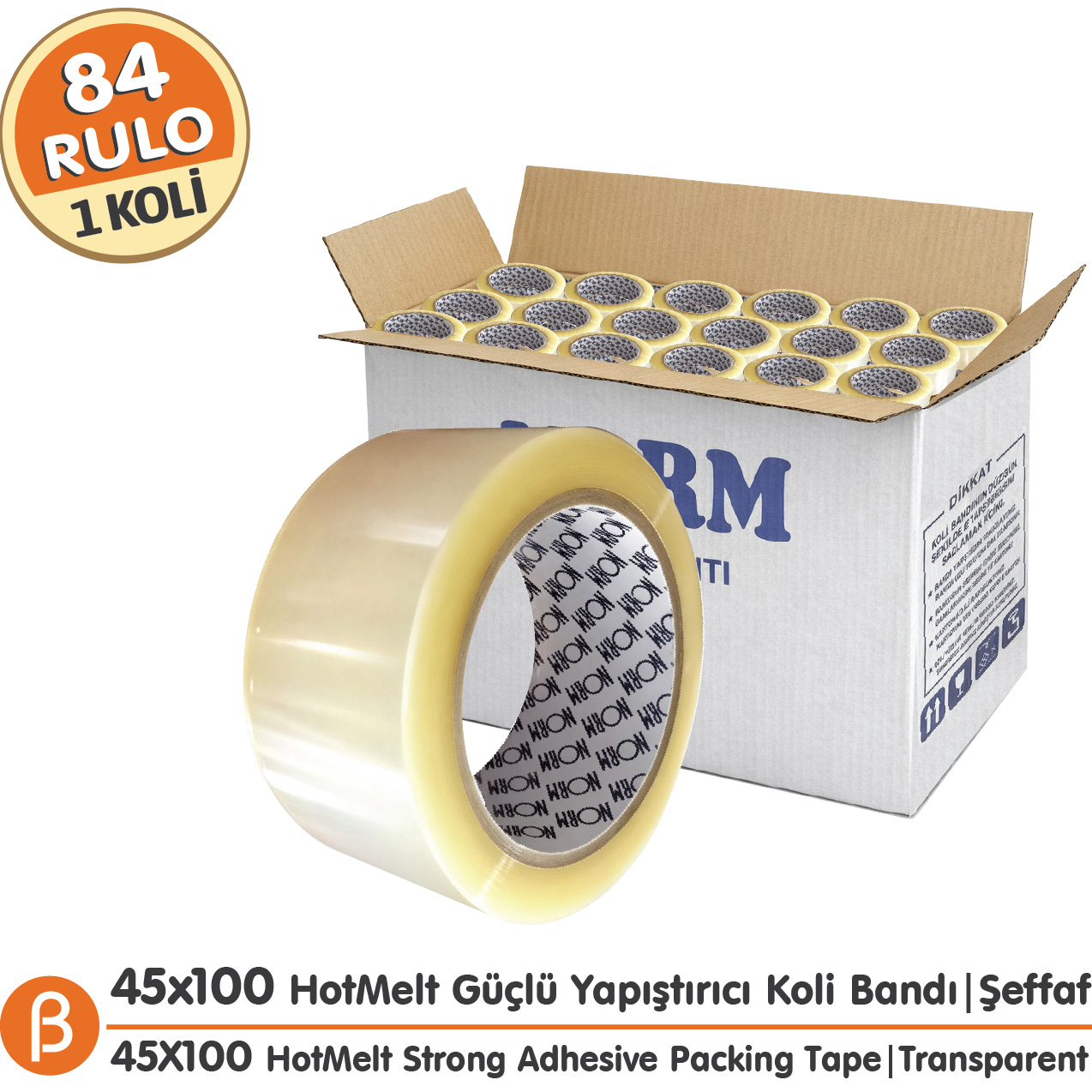 Norm Şeffaf Hotmelt Koli Bandı 45 mm × 100 m – 84 Adet / Koli