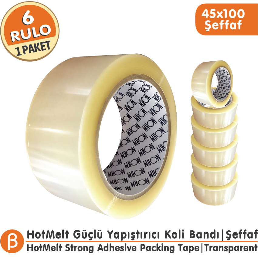 Norm Şeffaf Hotmelt Koli Bandı 45 mm × 100 m – 6 Adet